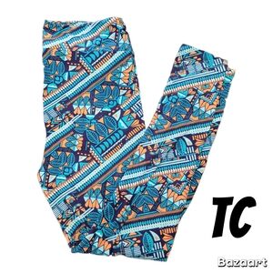 LuLaRoe Vibrant Blue and Orange Patterned Leggings